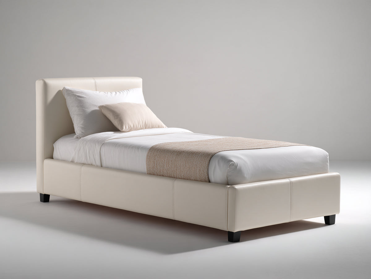 Camas individuales tapizada 205 x 100 x 105 cm - beige claro - diseño moderno con cabecero acolchado