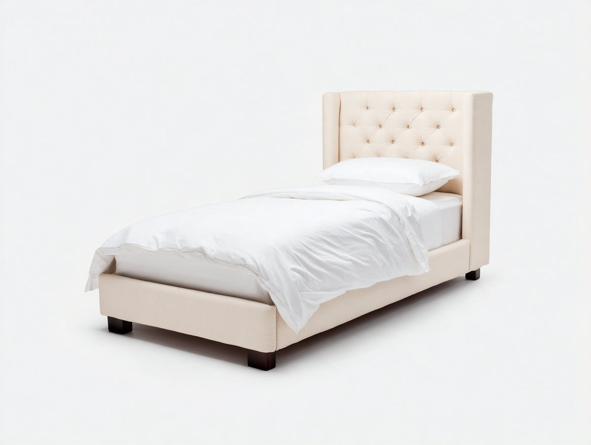 Camas individuales tapizadas 210x100x120 cm - beige claro - diseño clásico con cabecero capitoné envolvente