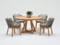 Conjuntos de comedor de jardín de madera y cuerda trenzada mesa 140x140x75 cm - natural y gris - 4 sillas con mesa redonda
