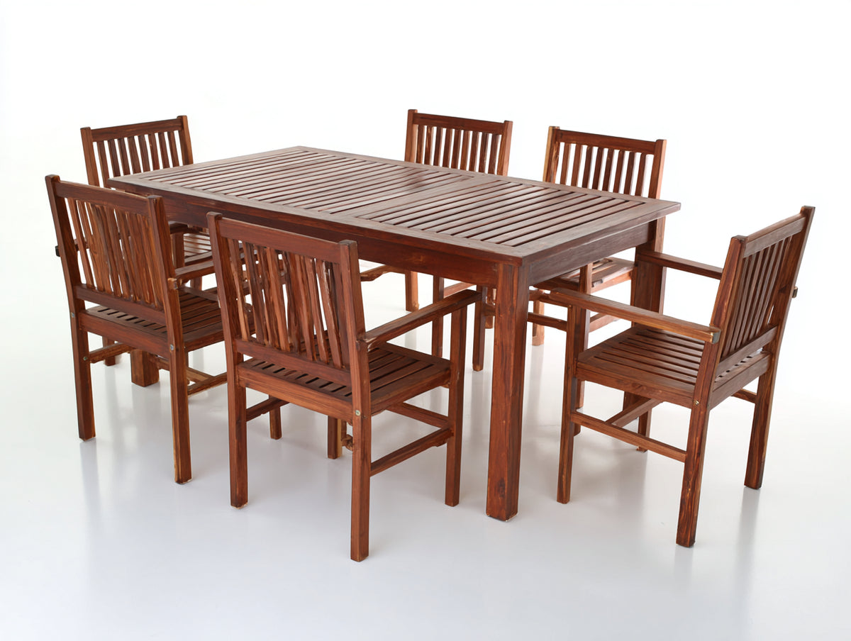 Conjuntos de comedor de jardín de madera 160 x 90 x 75 cm - marrón - mesa rectangular con 6 sillas de jardín