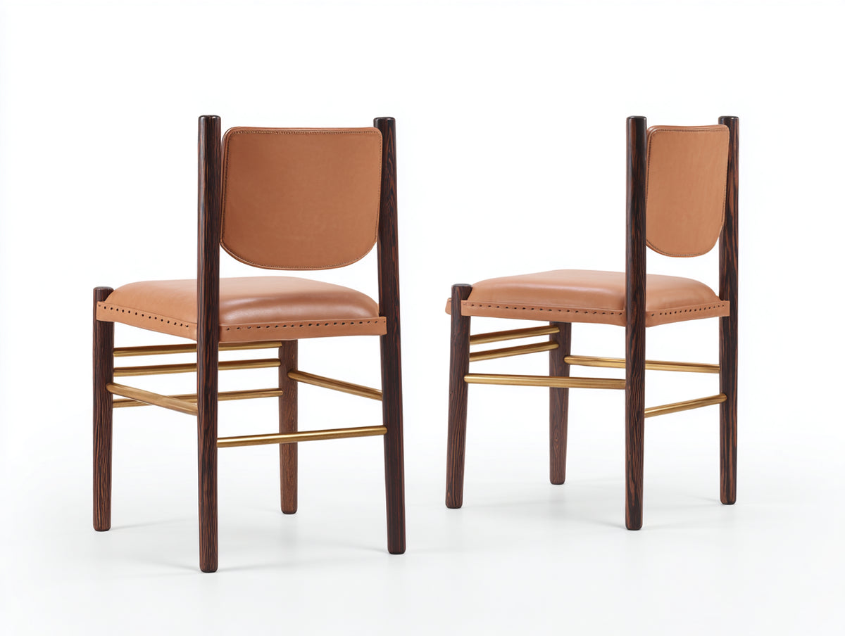 Sillas de comedor tapizadas 50x55x88 cm - marrón coñac y madera oscura - estilo retro moderno