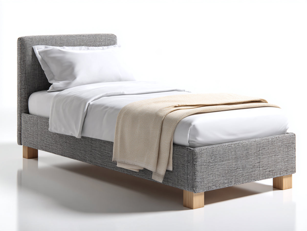 Camas individuales tapizada 205 x 100 x 102 cm - gris - diseño moderno con cabecero acolchado y patas de madera