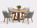Conjuntos de comedor de jardín de madera y cuerda con 1 mesa redonda y 4 sillas 120x120x75 cm - Natural y gris claro - Diseño moderno para exterior