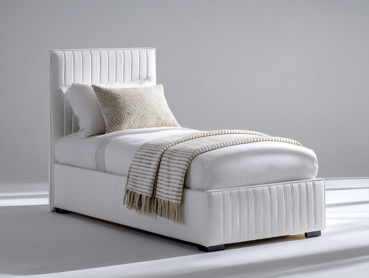 Camas individuales tapizadas 210x100x110 cm - blanco - diseño moderno con cabecero acanalado