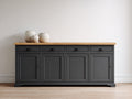 Aparadores de madera con 4 puertas y 4 cajones 180x45x90 cm - Negro y madera natural - Diseño clásico con amplio almacenaje