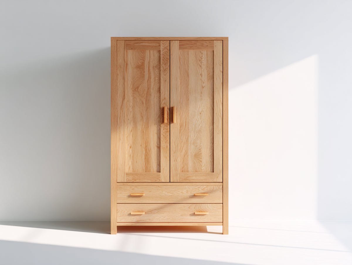 Armarios de madera con 2 puertas y 2 cajones 100x55x190 cm - madera natural - diseño clásico de almacenamiento