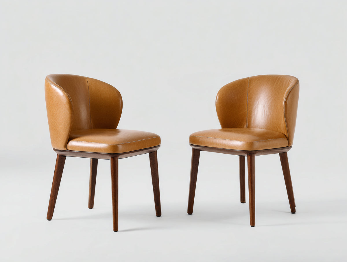 Sillas de comedor tapizadas con patas de madera 50x55x82 cm - Marrón coñac y nogal - Diseño moderno envolvente